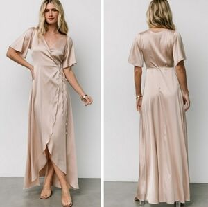 Baltic Born Vara Satin Maxi Wrap Dress Champagne Satin New Without Tags